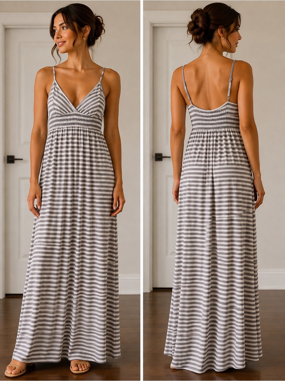 Old Navy Gray & White Striped Maxi Dress – Size Medium